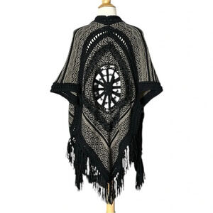 ANTHROPOLOGIE Galenia Cardigan Bohemian Crochet Fringe Lambswool Tribal, OS